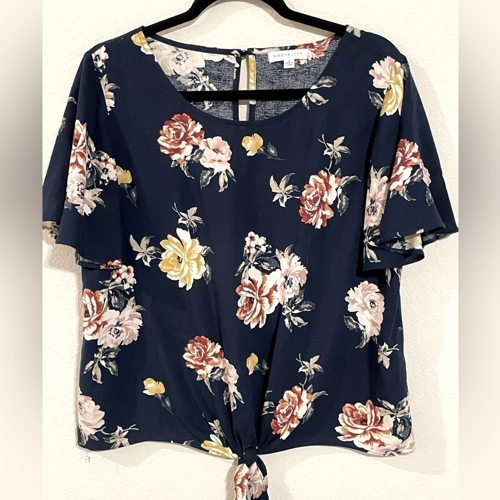 Socialite Women Tunic Medium Navy Blue Floral Contemporary Bohemian